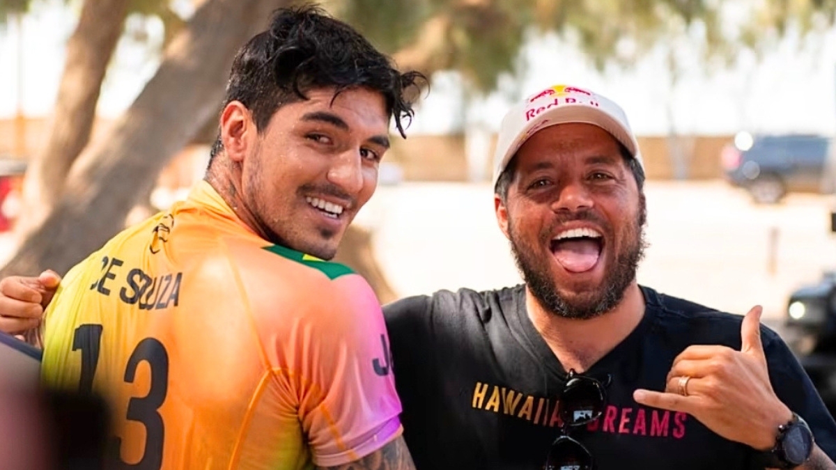Gabriel Medina e Adriano de Souza durante a etapa do Surf Ranch em 2021