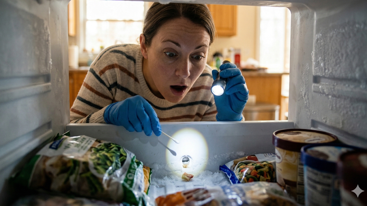 Esse pequeno componente é o dreno do congelador (também conhecido como dreno de degelo)