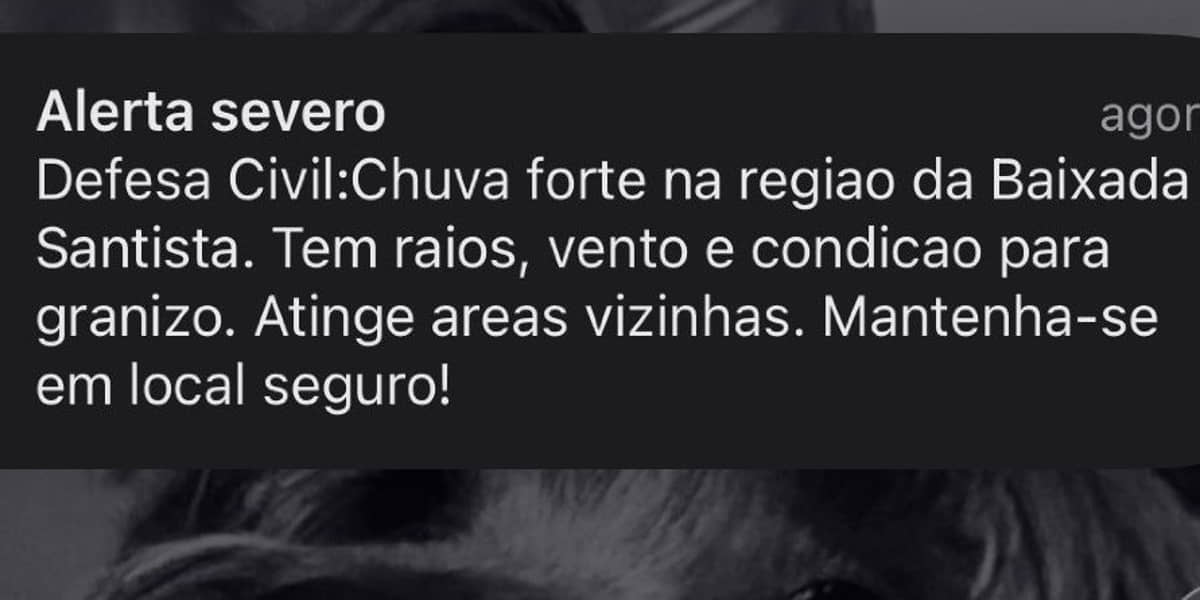 Alerta da Defesa Civil fala da chuva forte e dos raios que caem no litoral de SP
