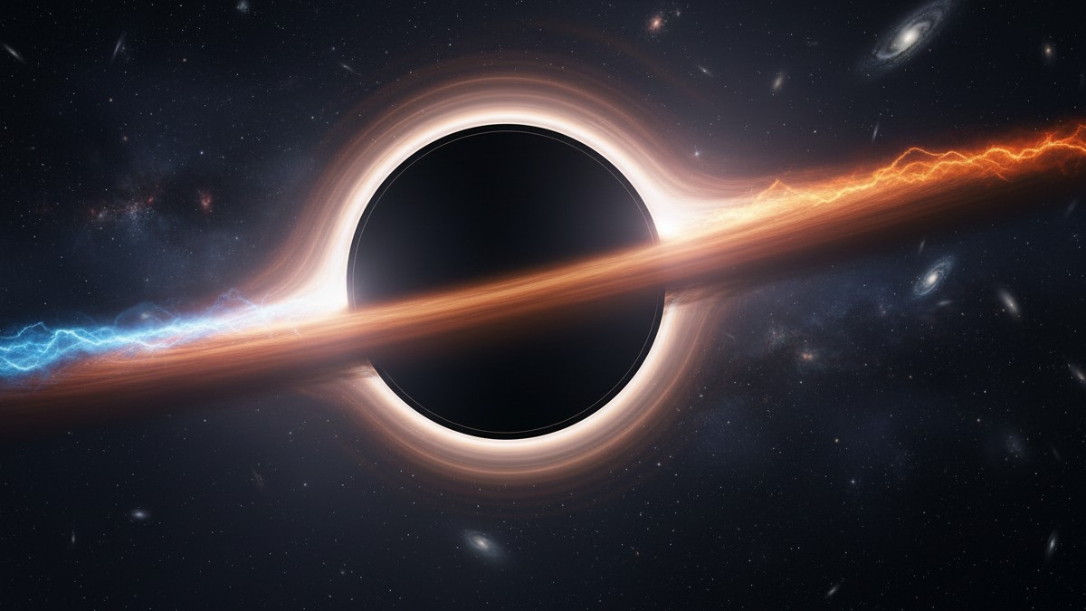 Imagem ilustrativa gerada por IA mostrando a explosão de um buraco negro