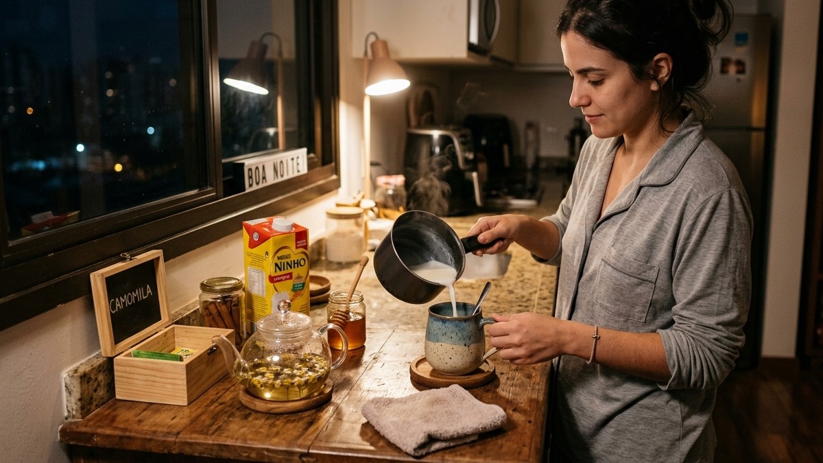 O chá de camomila com leite morno antes de dormir promete sono profundo e reparador