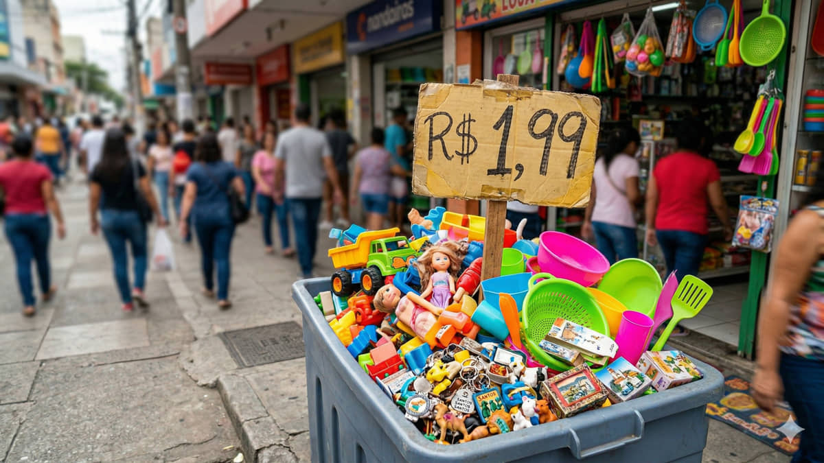 Registro do caos organizado que dominava as calçadas brasileiras: as lojas de 1,99 marcaram gerações e hoje são raridade no comércio