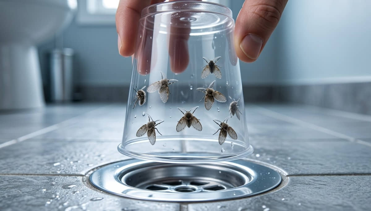 Se você têm mais de dois ralos no banheiro, faça o teste do copo e veja de qual deles as moscas estão saindo